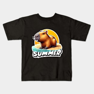 Cute summer capybara on the beach Kids T-Shirt